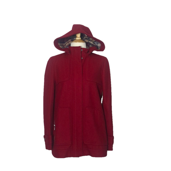 TOMMY HILFIGER Amercian Classics Women's Small Red Wool Blend Hooded Jacket Coat - Picture 1 of 14